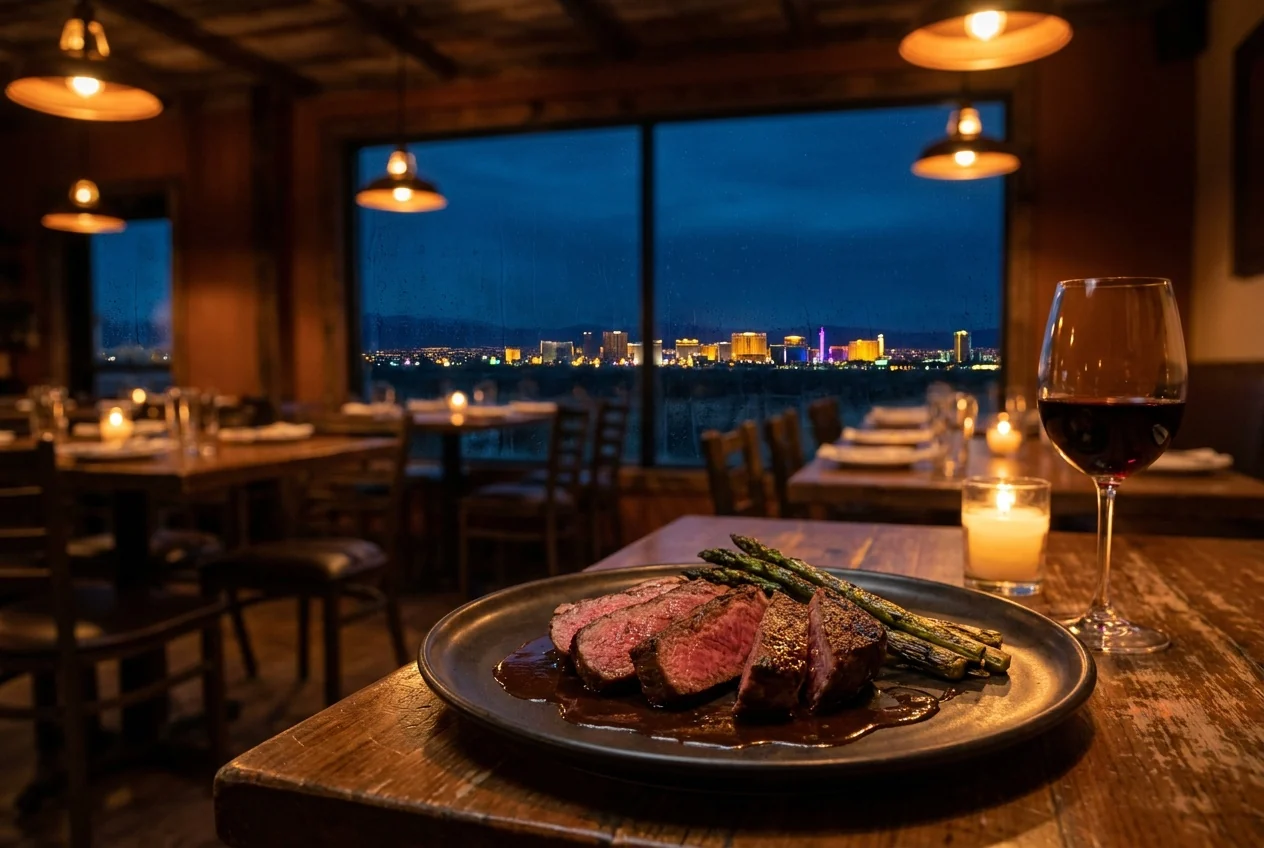 An evening table overlooking the lights of Las Vegas